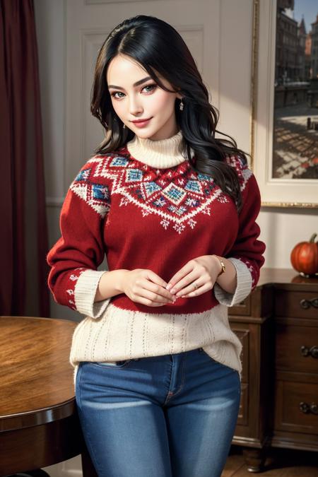 03116-3374464014-((Masterpiece, best quality,edgQuality)), smug,smirk,standing,posing for a picture_edgPO, a woman wearing a red sweater and jean.png